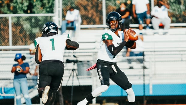 Week 7: Langston Hughes quarterback Prentiss “Air” Noland looks for a receiver during the Panthers’ 31-24 win at Westlake. (Photo by Macen Howells)