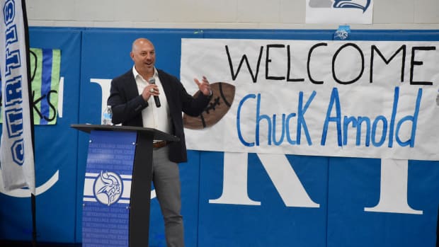 Seattle Seahawks president Chuck Arnold returns to Curtis High School where he graduated from - and was honored at Wednesday for "Chuck Arnold Day."