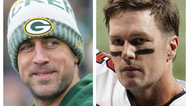 Aaron Rodgers and Tom Brady are inaugural inductees into the California High School Football Hall of Fame at The Rose Bowl.