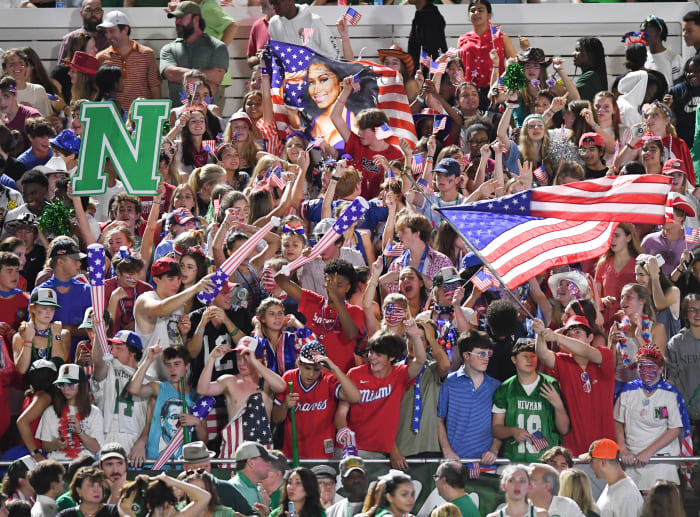 Newman fans cheer on the Greenies in a Sept. 9, 2022 game against Riverside Academy in Louisiana.