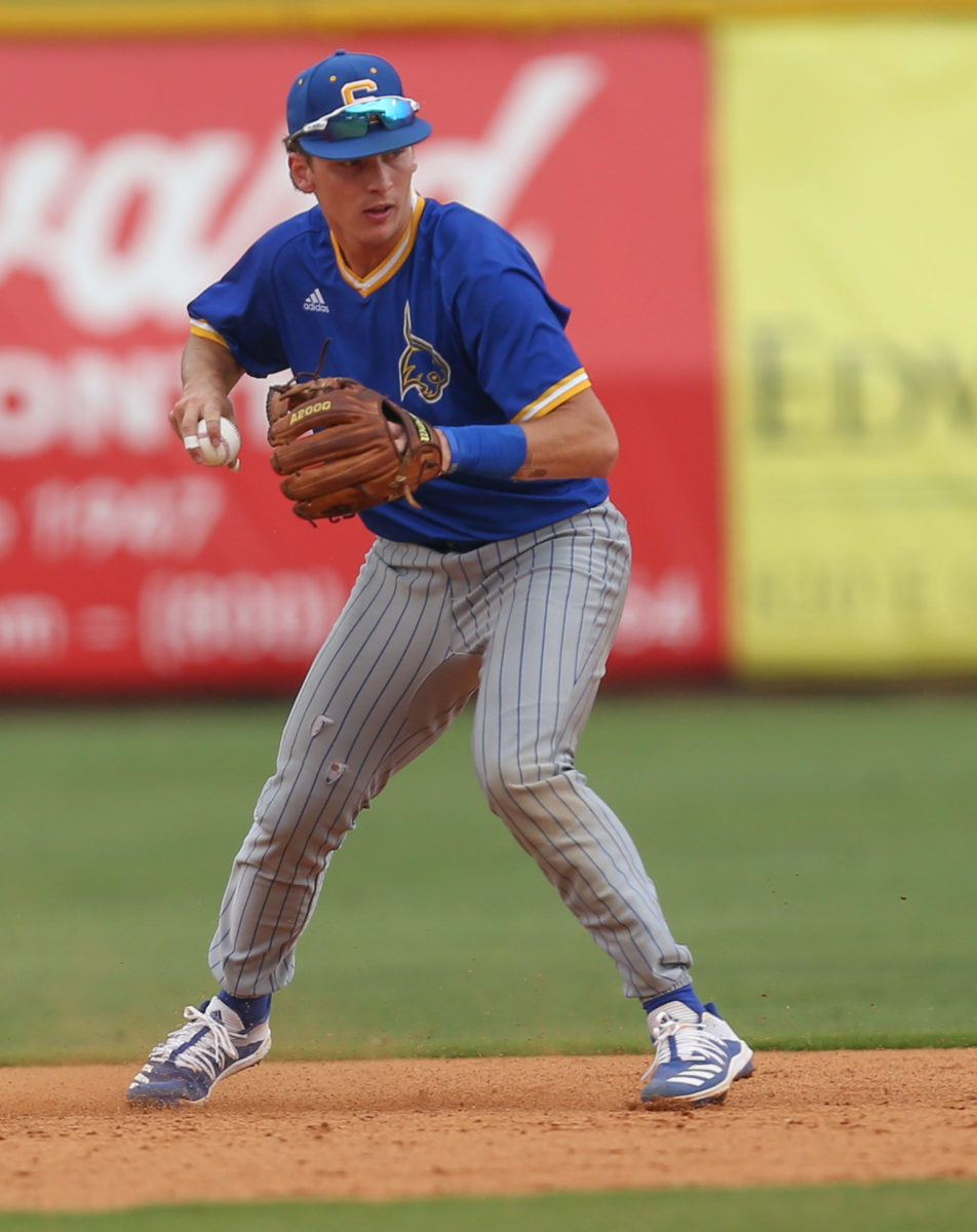Sumrall's Marshall Phillips (16) makes a throw to first base. West Lauderdale and Sumrall played in game 1 of the MHSAA Class 4A Baseball Championship on Friday, June 4, 2021 at Trustmark Park. Photo by Keith Warren