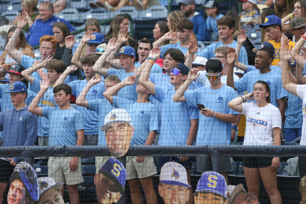 Sumrall fans cheer for the Bobcats. West Lauderdale and Sumrall played in game 1 of the MHSAA Class 4A Baseball Championship on Friday, June 4, 2021 at Trustmark Park. Photo by Keith Warren