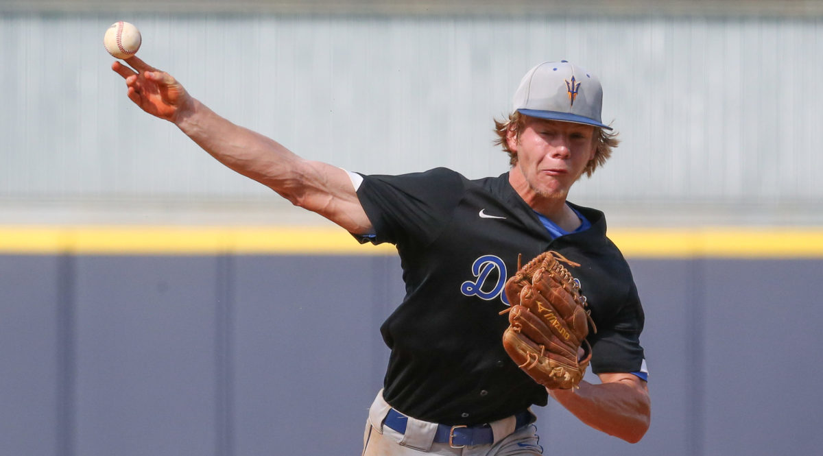 Booneville's Jackson McCoy (23) releases a pitch in the second inning. Booneville and Magee played in game 2 of the MHSAA Class 3A Baseball Championship on Thursday, June 3, 2021 at Trustmark Park. Photo by Keith Warren